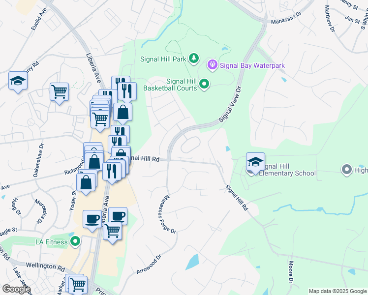 map of restaurants, bars, coffee shops, grocery stores, and more near 9515 Kimbleton Hall Loop in Manassas
