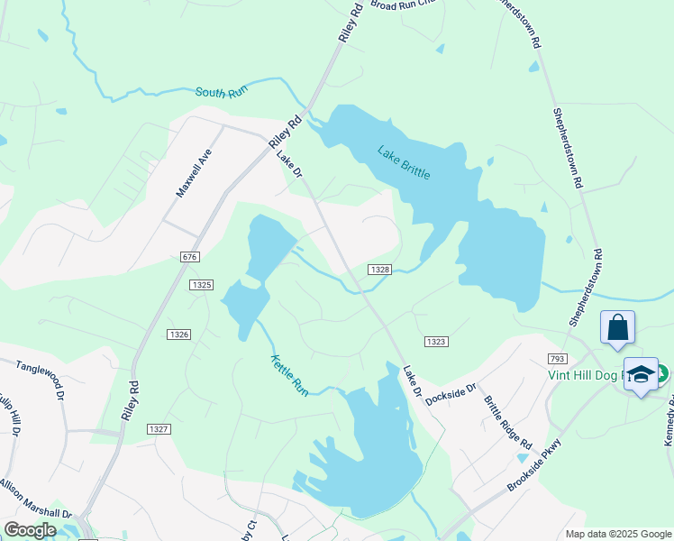 map of restaurants, bars, coffee shops, grocery stores, and more near 7016 Lake Drive in Warrenton