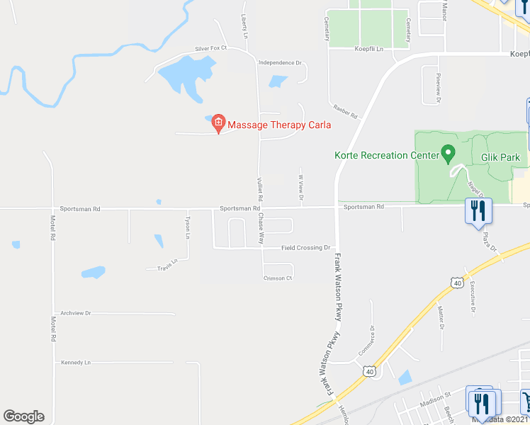 map of restaurants, bars, coffee shops, grocery stores, and more near 35 Chase Way in Highland