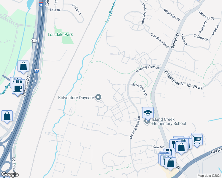 map of restaurants, bars, coffee shops, grocery stores, and more near 6609 Thackwell Way in Alexandria