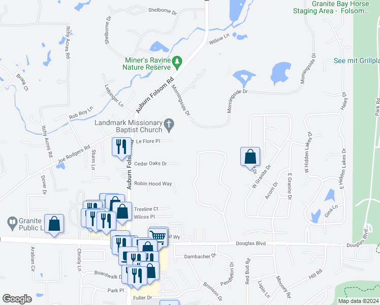 map of restaurants, bars, coffee shops, grocery stores, and more near 8200 Oak Knoll Drive in Granite Bay