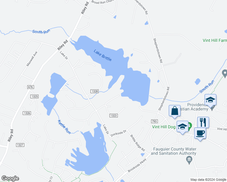 map of restaurants, bars, coffee shops, grocery stores, and more near 7040 Wintergreen Court in Warrenton