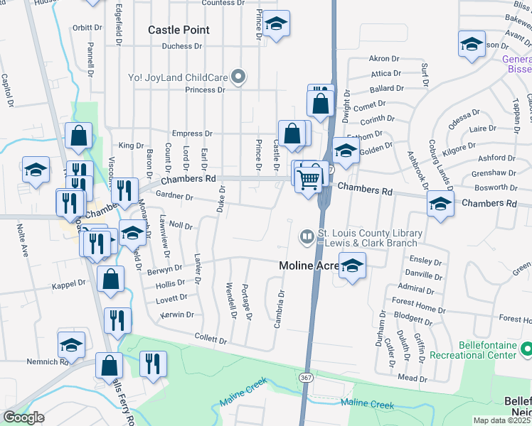 map of restaurants, bars, coffee shops, grocery stores, and more near 2428 Gardner Drive in St. Louis