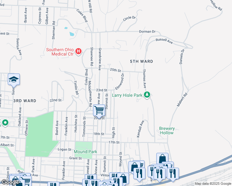 map of restaurants, bars, coffee shops, grocery stores, and more near 2228 High Street in Portsmouth