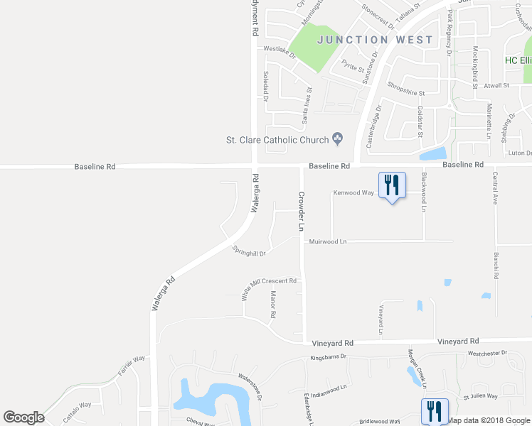 map of restaurants, bars, coffee shops, grocery stores, and more near 8565 Parkwood Court in Roseville