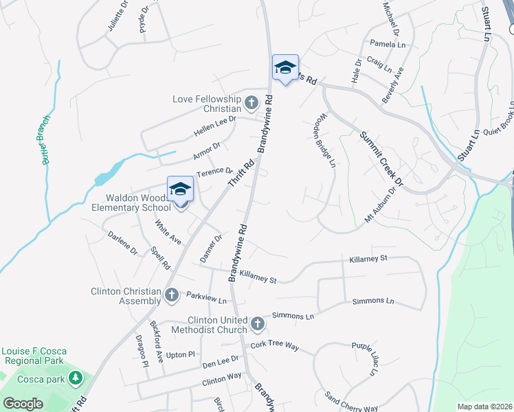 map of restaurants, bars, coffee shops, grocery stores, and more near 10302 Brandywine Road in Clinton