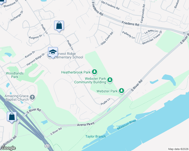 map of restaurants, bars, coffee shops, grocery stores, and more near 130 Wildwood Court in Saint Charles