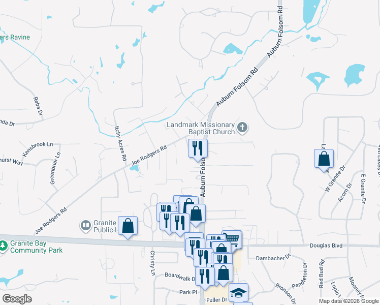 map of restaurants, bars, coffee shops, grocery stores, and more near 8195 Vargas Lane in Granite Bay