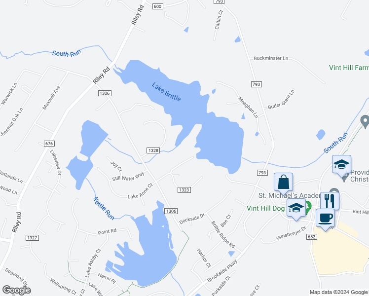map of restaurants, bars, coffee shops, grocery stores, and more near 7040 Wintergreen Court in Warrenton