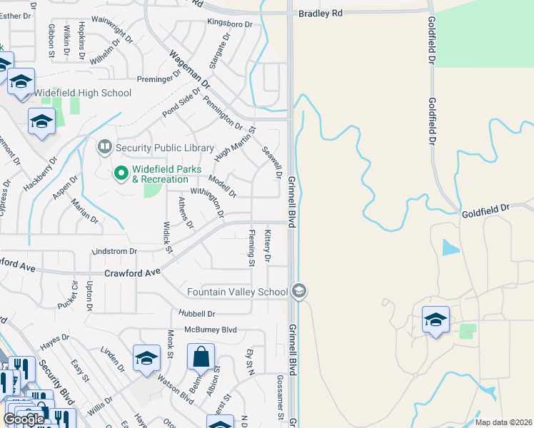map of restaurants, bars, coffee shops, grocery stores, and more near 515 Fleming Street in Colorado Springs