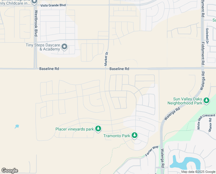 map of restaurants, bars, coffee shops, grocery stores, and more near Baseline Road in Roseville