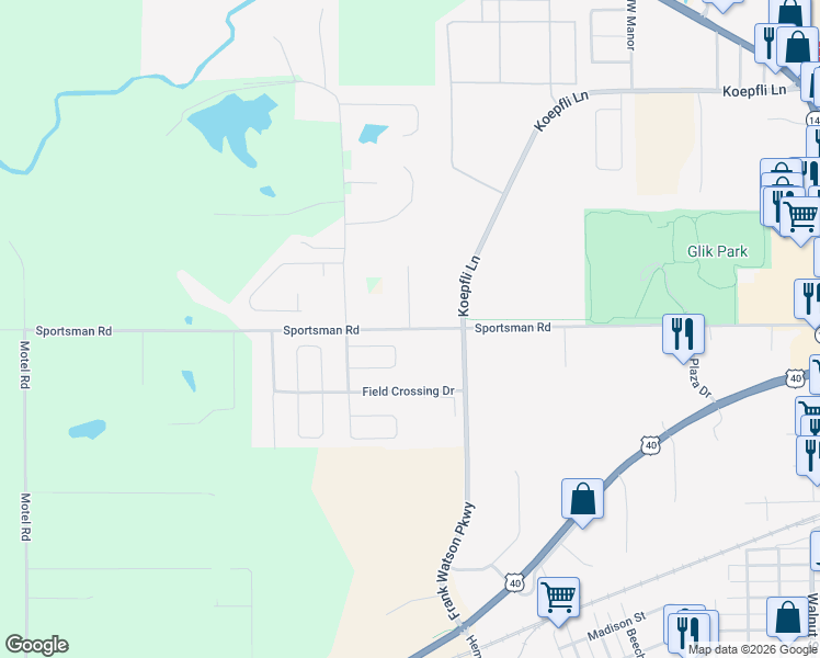 map of restaurants, bars, coffee shops, grocery stores, and more near 12334 Sportsman Road in Highland