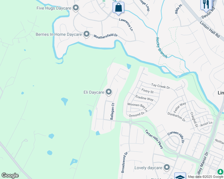 map of restaurants, bars, coffee shops, grocery stores, and more near 9611 Laurencekirk Place in Bristow