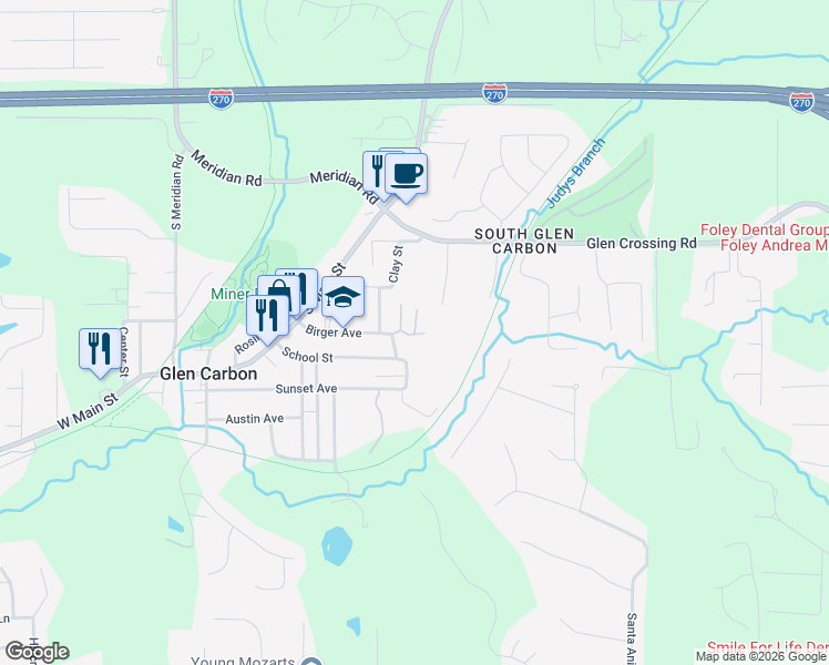 map of restaurants, bars, coffee shops, grocery stores, and more near 27 Hansen Drive in Glen Carbon