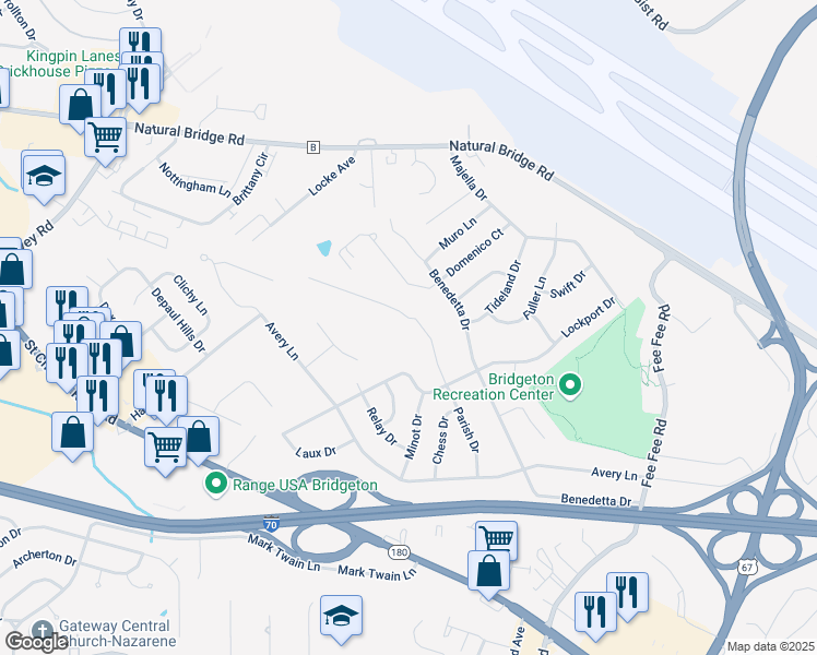 map of restaurants, bars, coffee shops, grocery stores, and more near 11790 Parish Dr in Bridgeton