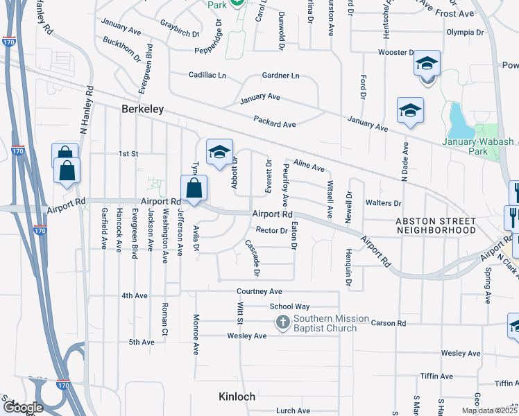 map of restaurants, bars, coffee shops, grocery stores, and more near 8147 Airport Road in Berkeley