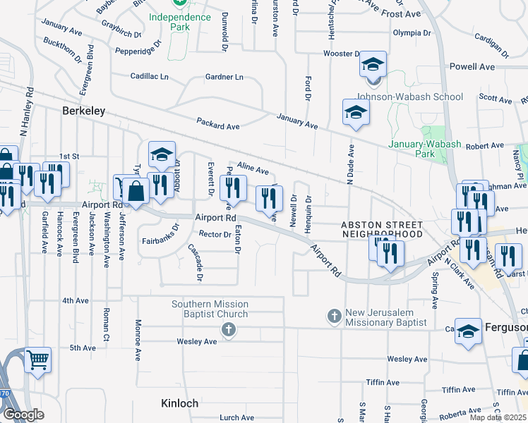 map of restaurants, bars, coffee shops, grocery stores, and more near 8047 Airport Road in Berkeley