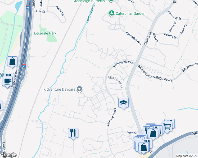 map of restaurants, bars, coffee shops, grocery stores, and more near 6607 Netties Lane in Alexandria