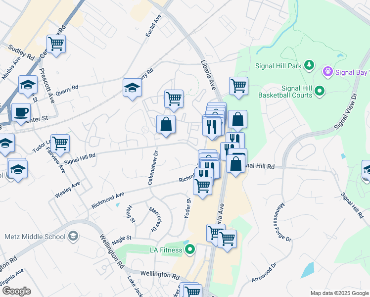 map of restaurants, bars, coffee shops, grocery stores, and more near 8485 Signal Hill Road in Manassas