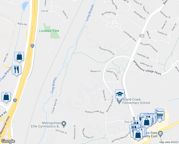 map of restaurants, bars, coffee shops, grocery stores, and more near 6611 Netties Lane in Alexandria