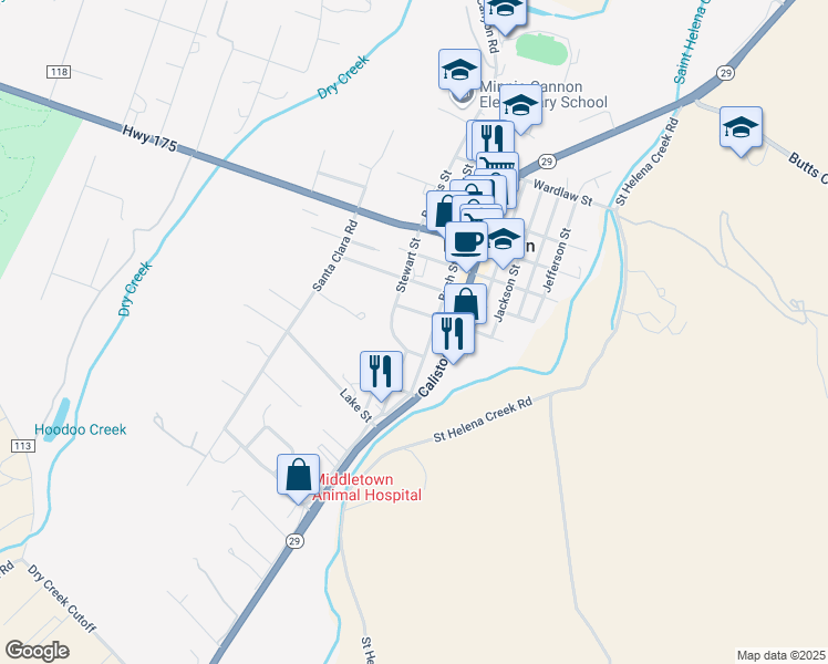 map of restaurants, bars, coffee shops, grocery stores, and more near 21265 Bush Street in Middletown