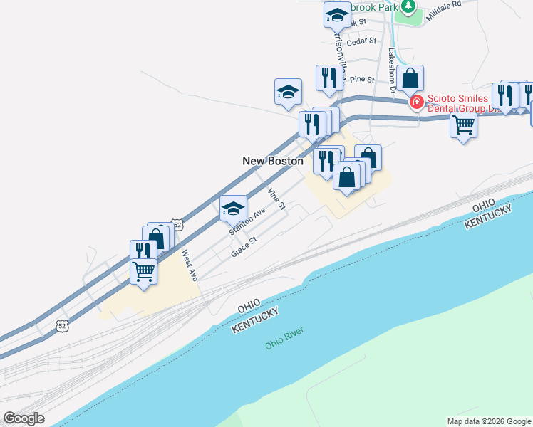 map of restaurants, bars, coffee shops, grocery stores, and more near 3875 Grace Street in New Boston