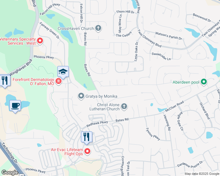 map of restaurants, bars, coffee shops, grocery stores, and more near 1144 Hampton Meadows Drive in O'Fallon