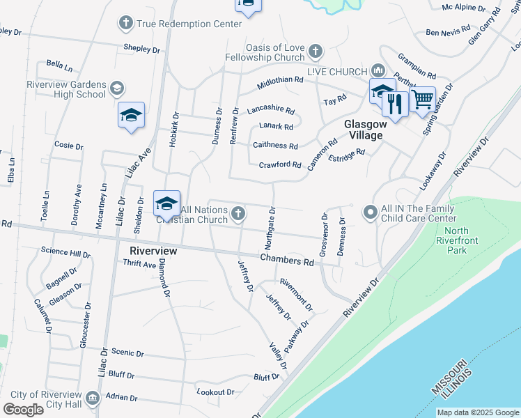 map of restaurants, bars, coffee shops, grocery stores, and more near 214 Coburg Drive in St. Louis