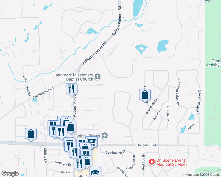 map of restaurants, bars, coffee shops, grocery stores, and more near 8200 Oak Knoll Drive in Granite Bay