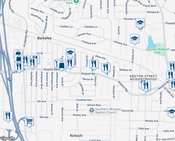 map of restaurants, bars, coffee shops, grocery stores, and more near 8147 Airport Road in Berkeley