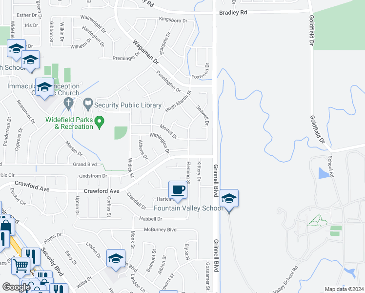 map of restaurants, bars, coffee shops, grocery stores, and more near 1150 Lindstrom Drive in Colorado Springs