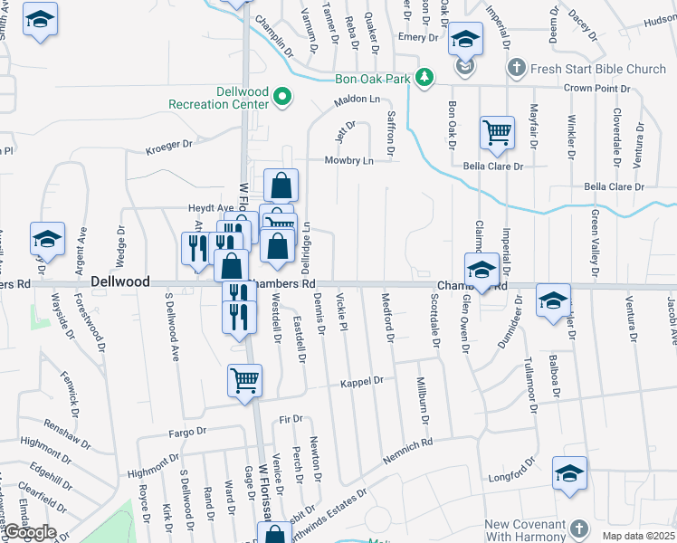map of restaurants, bars, coffee shops, grocery stores, and more near 10008 Lakemoor Drive in St. Louis