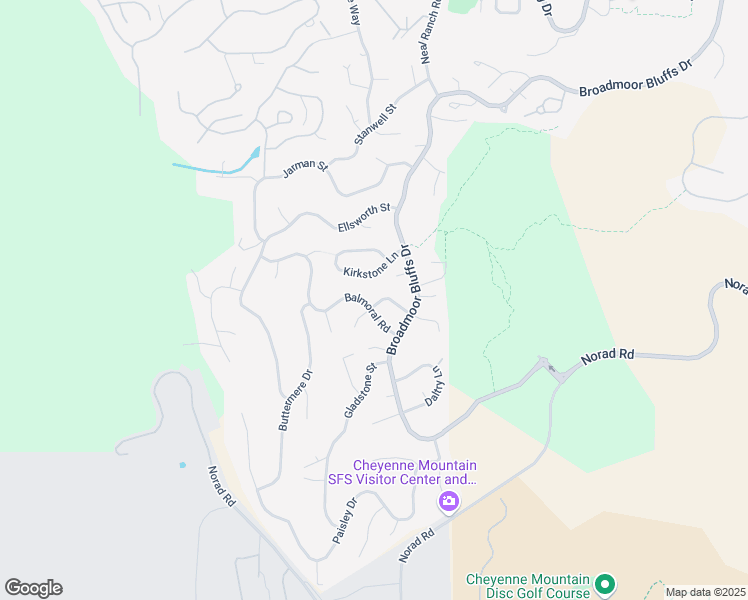 map of restaurants, bars, coffee shops, grocery stores, and more near 110 Balmoral Way in Colorado Springs
