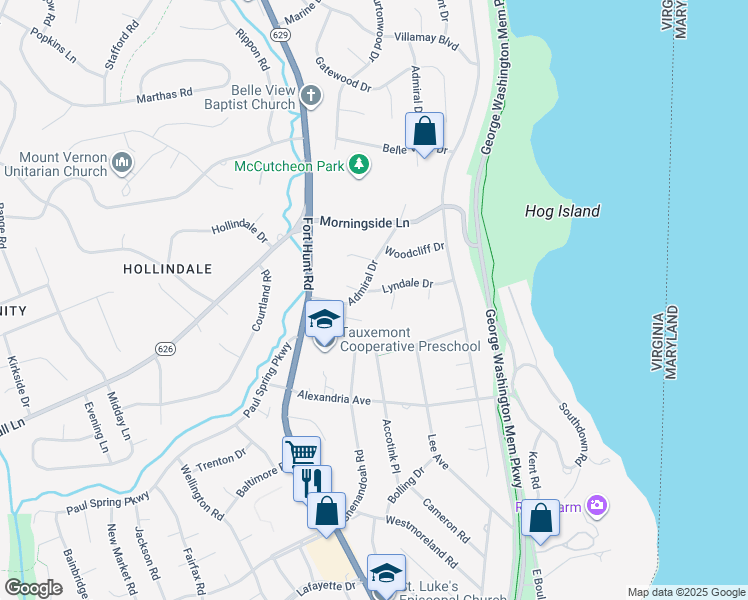 map of restaurants, bars, coffee shops, grocery stores, and more near 1203 Lyndale Drive in Alexandria