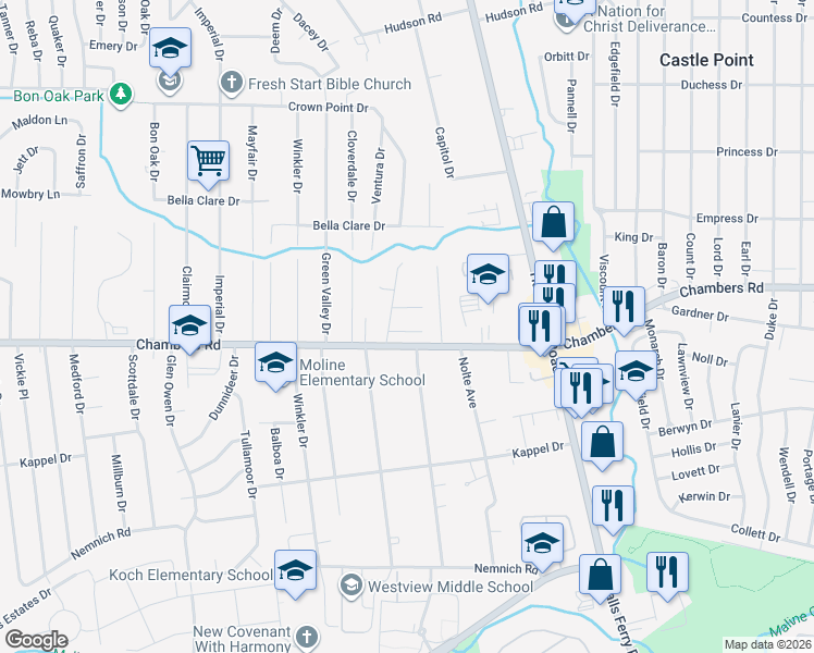 map of restaurants, bars, coffee shops, grocery stores, and more near in St. Louis County