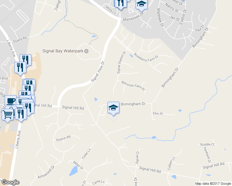 map of restaurants, bars, coffee shops, grocery stores, and more near 9397 Signal Station Drive in Manassas