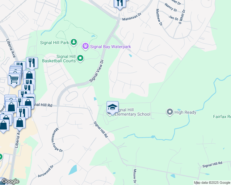 map of restaurants, bars, coffee shops, grocery stores, and more near 9397 Signal Station Drive in Manassas
