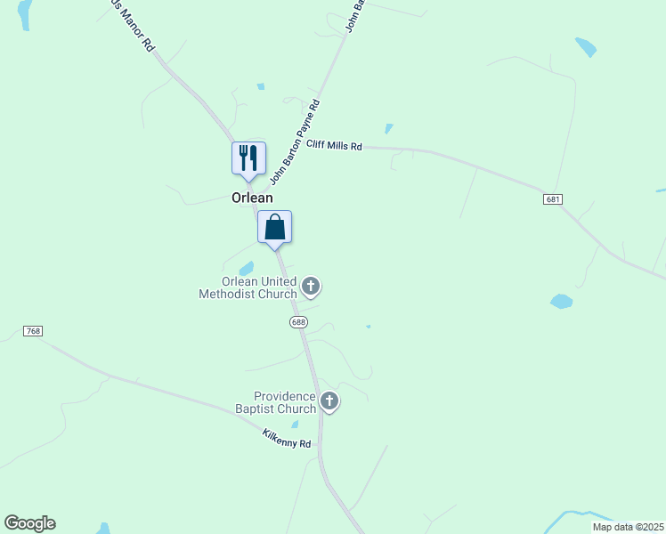 map of restaurants, bars, coffee shops, grocery stores, and more near in Orlean