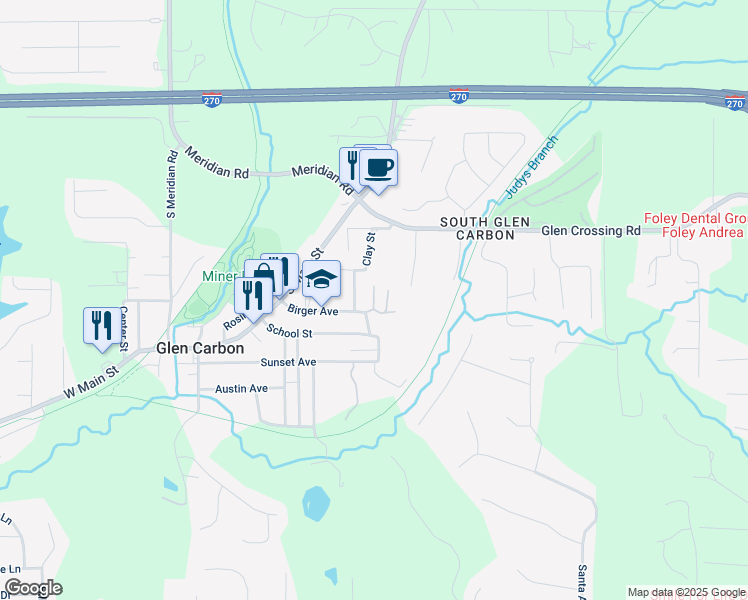 map of restaurants, bars, coffee shops, grocery stores, and more near 26 Coachlight Trailer Park in Glen Carbon