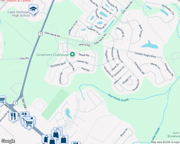 map of restaurants, bars, coffee shops, grocery stores, and more near 35213 Seaport Loop in Lewes