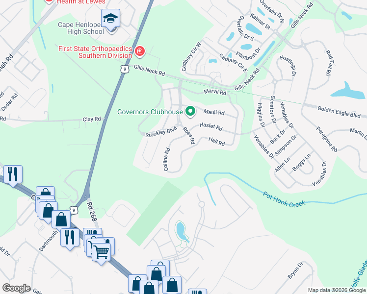 map of restaurants, bars, coffee shops, grocery stores, and more near 12203 Collins Road in Lewes