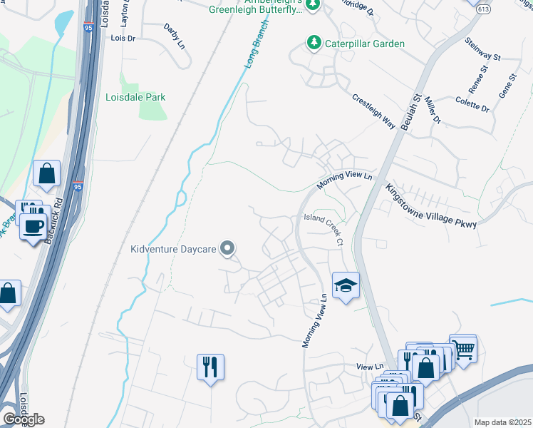 map of restaurants, bars, coffee shops, grocery stores, and more near 6610F Netties Lane in Alexandria