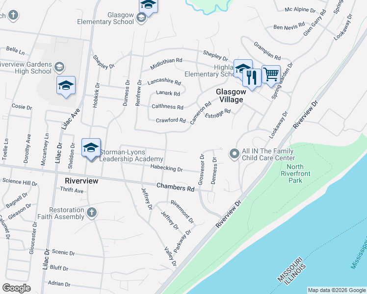 map of restaurants, bars, coffee shops, grocery stores, and more near 122 Coburg Drive in St. Louis