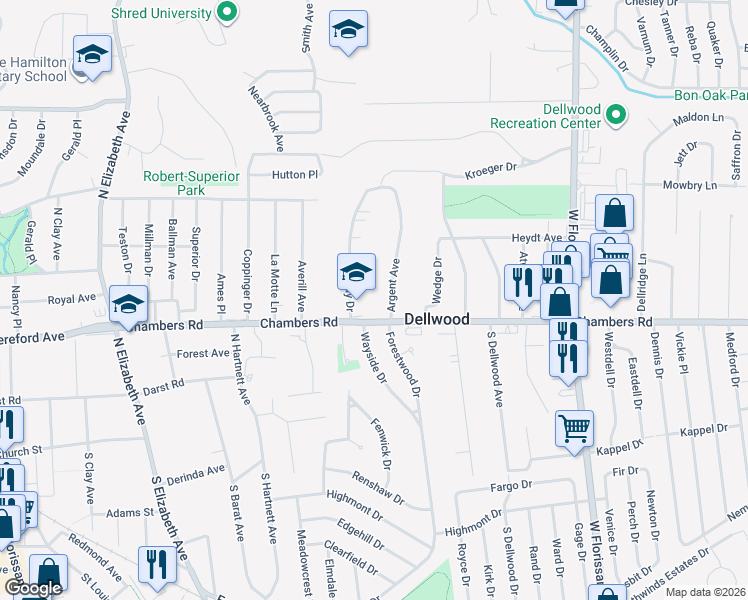 map of restaurants, bars, coffee shops, grocery stores, and more near in Ferguson