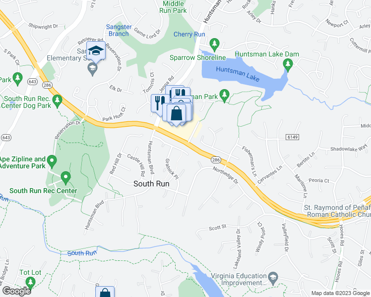 map of restaurants, bars, coffee shops, grocery stores, and more near 9208 Mac Swain Place in Springfield