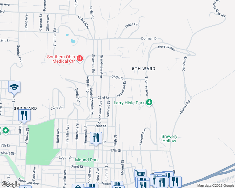 map of restaurants, bars, coffee shops, grocery stores, and more near 2228 High Street in Portsmouth