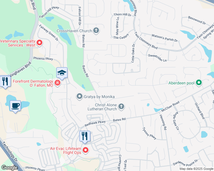map of restaurants, bars, coffee shops, grocery stores, and more near 1144 Hampton Meadows Drive in O'Fallon