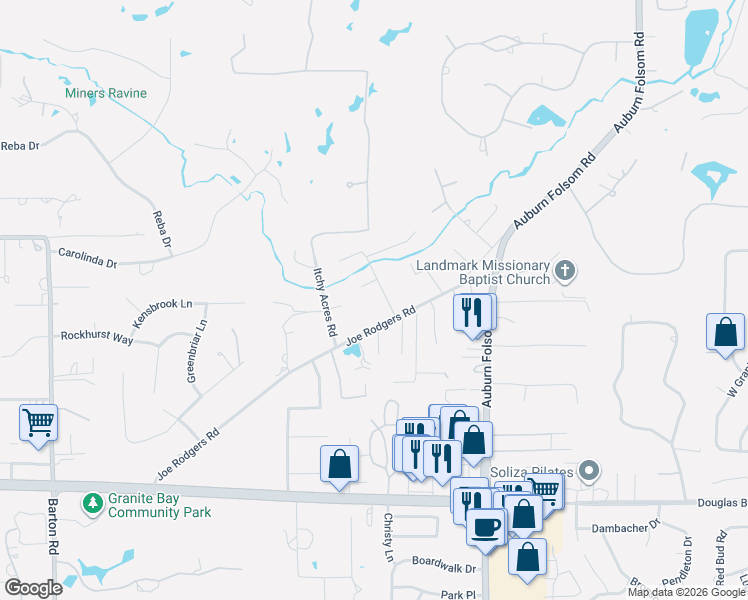 map of restaurants, bars, coffee shops, grocery stores, and more near 8184 Joe Rodgers Road in Granite Bay