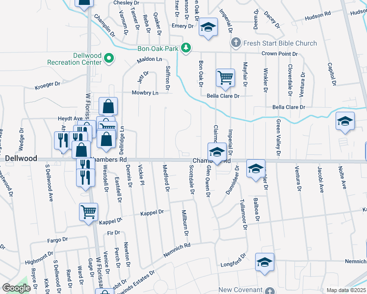 map of restaurants, bars, coffee shops, grocery stores, and more near 10007 Neville Walk in St. Louis