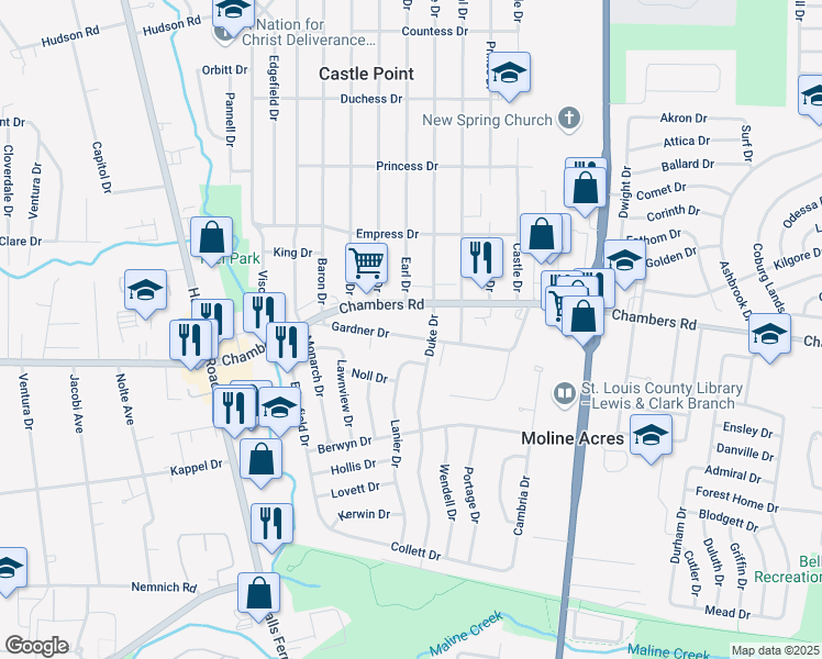 map of restaurants, bars, coffee shops, grocery stores, and more near 2333 Gardner Drive in St. Louis